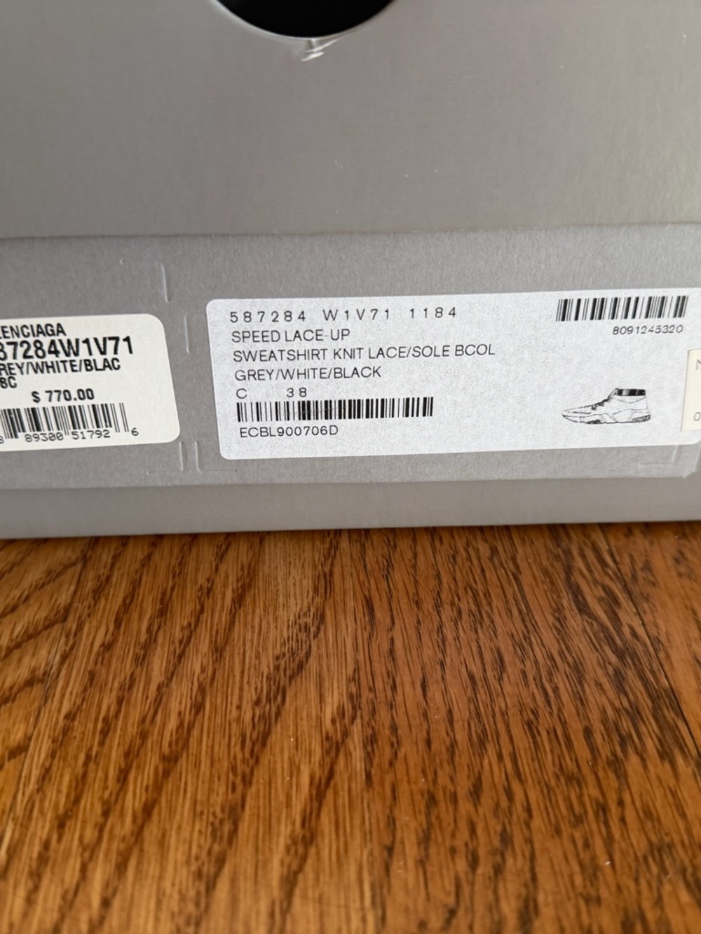 Balenciaga Speed Lace Grey Knit Sock Sneakers, size 38 - Picture 7 of 8